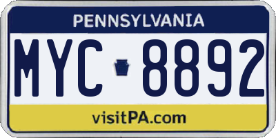 PA license plate MYC8892