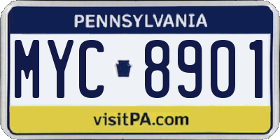 PA license plate MYC8901