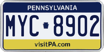 PA license plate MYC8902