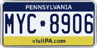 PA license plate MYC8906