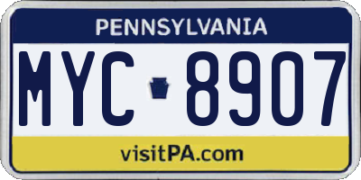 PA license plate MYC8907