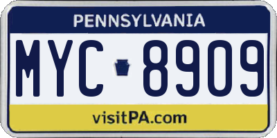 PA license plate MYC8909