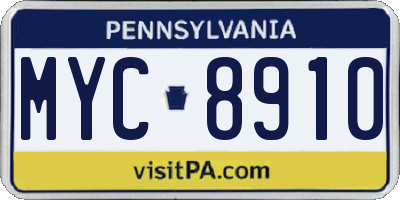 PA license plate MYC8910