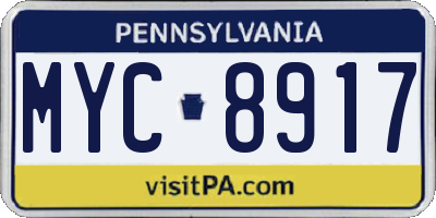 PA license plate MYC8917