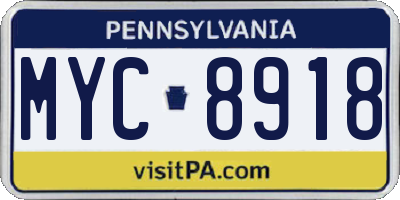 PA license plate MYC8918