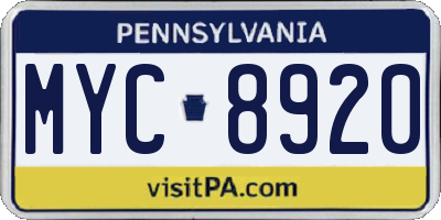 PA license plate MYC8920