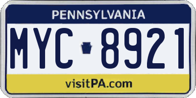 PA license plate MYC8921