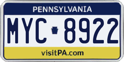 PA license plate MYC8922