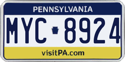 PA license plate MYC8924