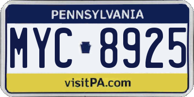 PA license plate MYC8925