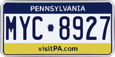 PA license plate MYC8927