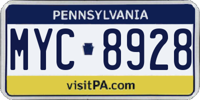 PA license plate MYC8928