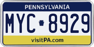 PA license plate MYC8929