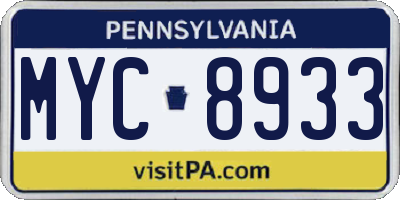 PA license plate MYC8933