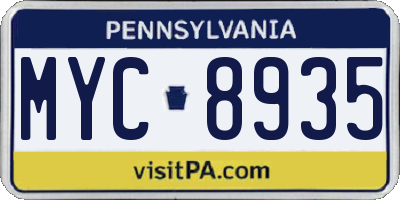 PA license plate MYC8935