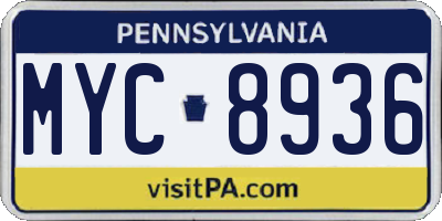 PA license plate MYC8936