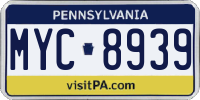 PA license plate MYC8939