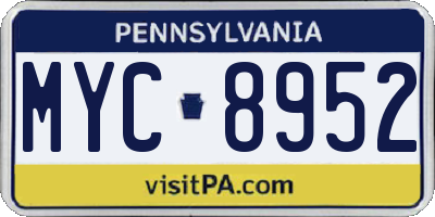 PA license plate MYC8952