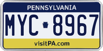 PA license plate MYC8967