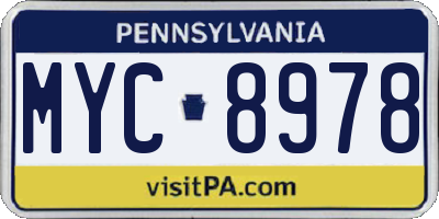 PA license plate MYC8978