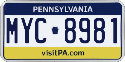 PA license plate MYC8981
