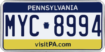 PA license plate MYC8994