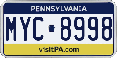 PA license plate MYC8998