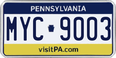 PA license plate MYC9003