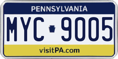 PA license plate MYC9005