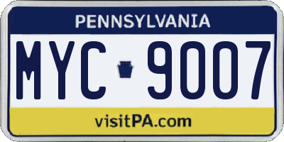 PA license plate MYC9007