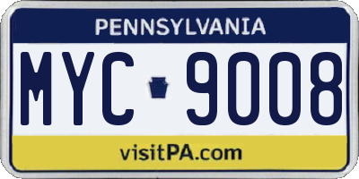PA license plate MYC9008