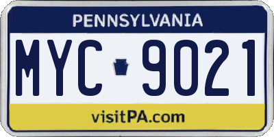 PA license plate MYC9021