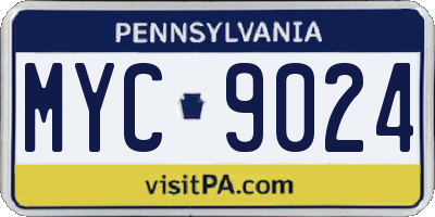 PA license plate MYC9024