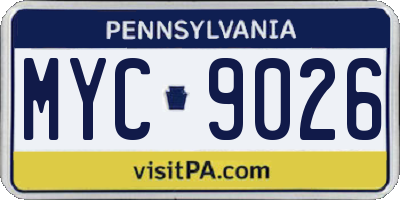 PA license plate MYC9026