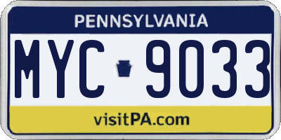 PA license plate MYC9033