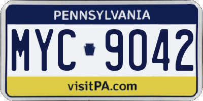 PA license plate MYC9042