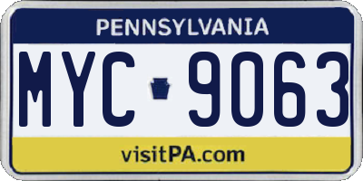 PA license plate MYC9063