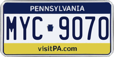 PA license plate MYC9070