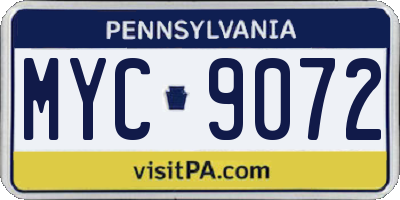 PA license plate MYC9072