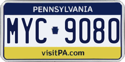 PA license plate MYC9080