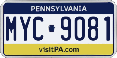 PA license plate MYC9081
