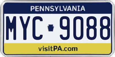 PA license plate MYC9088