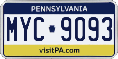 PA license plate MYC9093