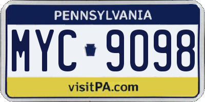 PA license plate MYC9098
