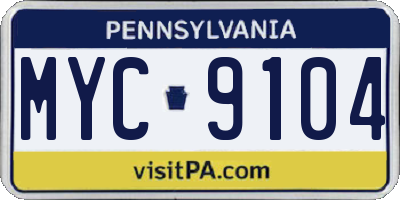 PA license plate MYC9104