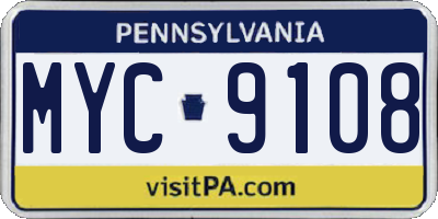 PA license plate MYC9108