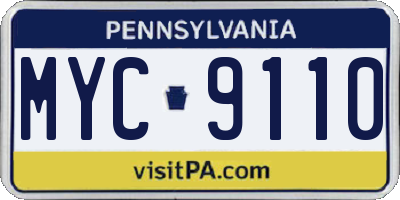 PA license plate MYC9110