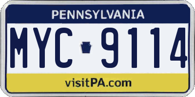 PA license plate MYC9114
