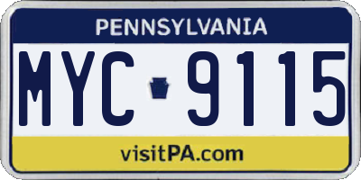 PA license plate MYC9115