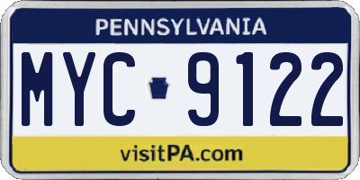 PA license plate MYC9122